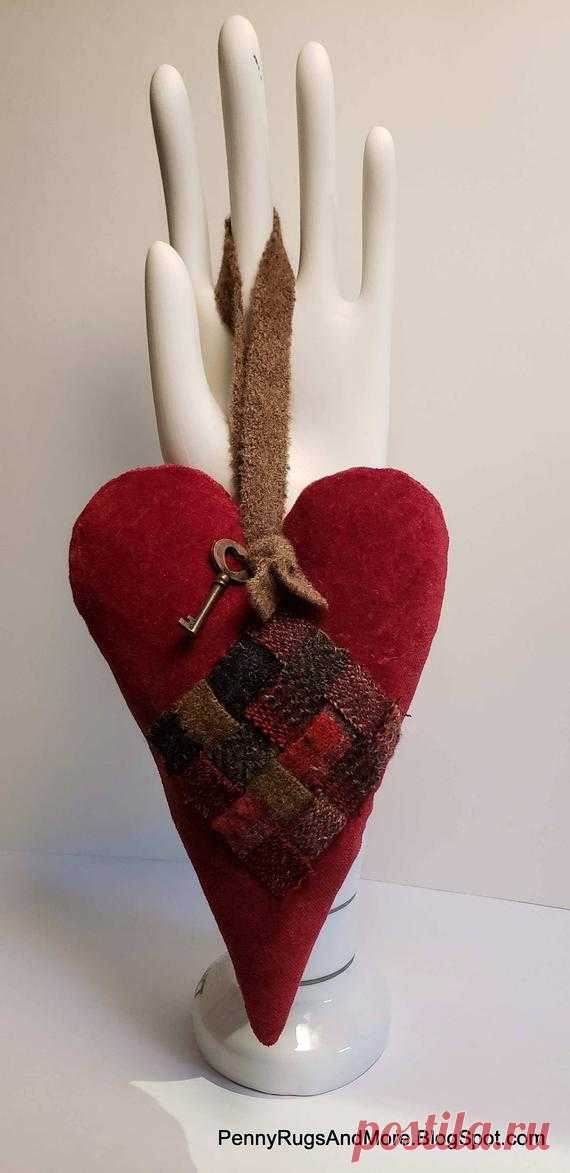 Scrappy Wool and Velveteen Heart Pincushion KIT This kit includes a generous piece of cotton velveteen that I have over dyed to slightly age it and a generous amount of wool scraps, more than you will need for one heart. You will also receive one soft wool strip for the hanger and one antique like key.  This kit also comes with 4 pages of written