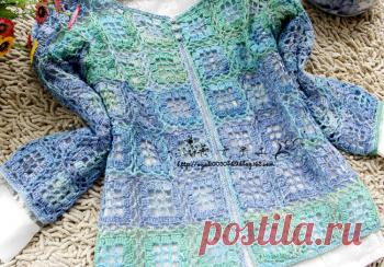 Жакет квадратными ажурными мотивами. Крючком. Схемы. / Обсуждение на LiveInternet - Российский Сервис Онлайн-Дневников