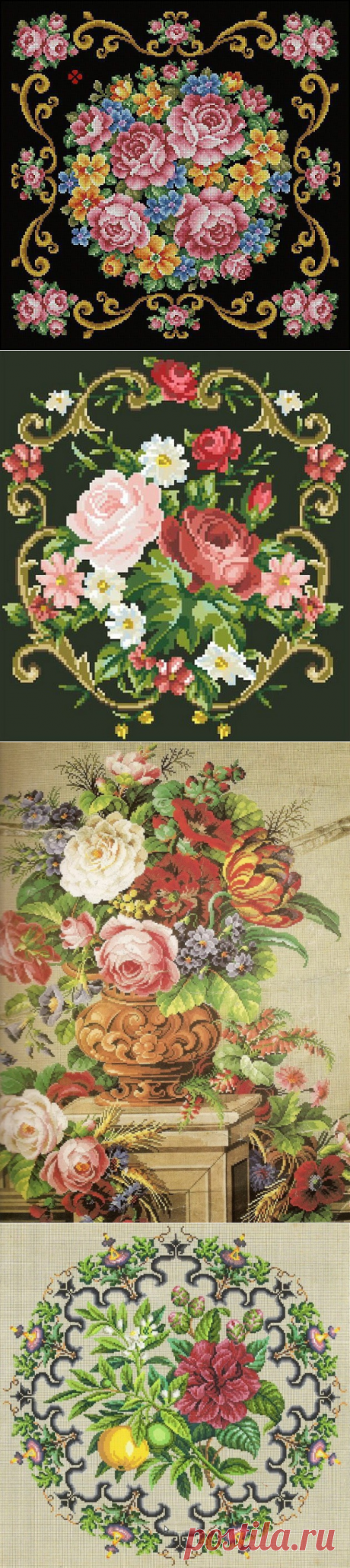 Вышивка крестом — красивые старинные схемы Petit Point