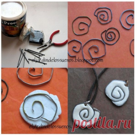 Polymer clay and wire pendant - free tutorial. Looks super easy - and imagine how cool it would look with patterned clay! Or maybe epoxy clay to add some bling?? by angelique