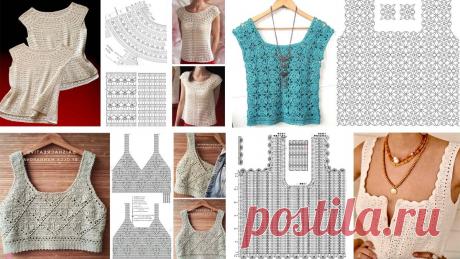 17 идей и схем для вязания крючком летнего женского топа без рукавов: большинство из них можно связать за пару вечеров, и обновка готова 🤗 | Рукоделишна | Дзен