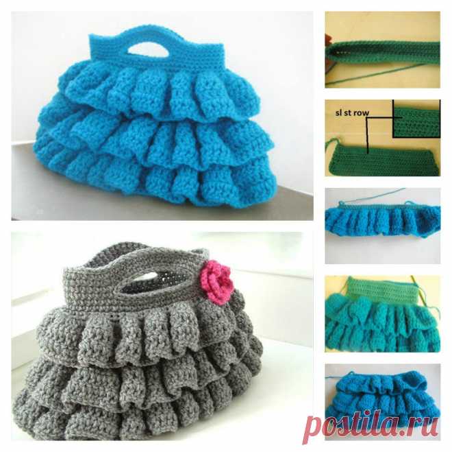 DIY крючком Bella Гофрированные сумка Бесплатный шаблон -