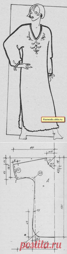 Ночная рубашка с цельнокроеным рукавом. Размер 50