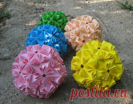 Оригами кусудама: модульные схемы шаров из бумаги и видео