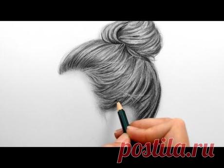 Drawing and shading a realistic hair bun with graphite pencils