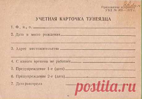 Учетная карточка тунеядца в 70-е...