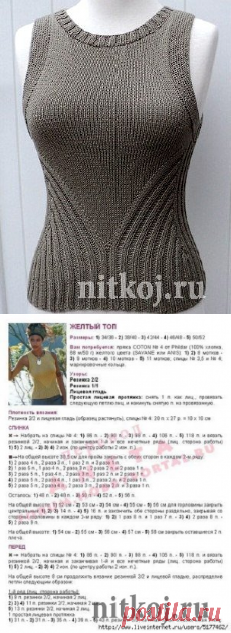 Красивейший топ спицами » Ниткой - вязаные вещи для вашего дома, вязание крючком, вязание спицами, схемы вязания
