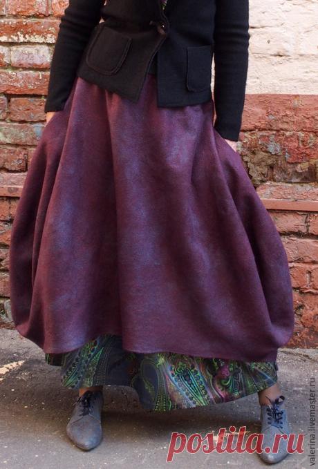 Купить Юбка валяная &quot;WINTER PLUM&quot; - бордовый, однотонный, юбка длинная, валяная юбка