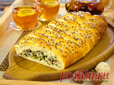 Пирог с грибами и куриным филе. Пирог с грибами и куриным филе