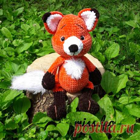PDF Лисёнок крючком. FREE crochet pattern; Аmigurumi animal patterns. Амигуруми схемы и описания на русском. Вязаные игрушки и поделки своими руками #amimore - плюшевая лиса, лисица, лисёнок из плюшевой пряжи, большая лисичка.