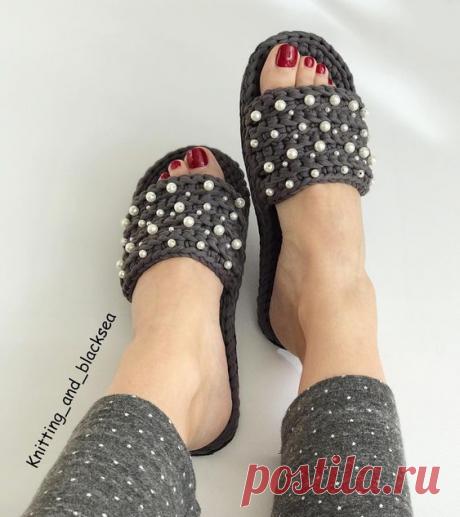Тапочки крючком из трикотажной пряжи — ВЯЗАЛЬЩИЦА