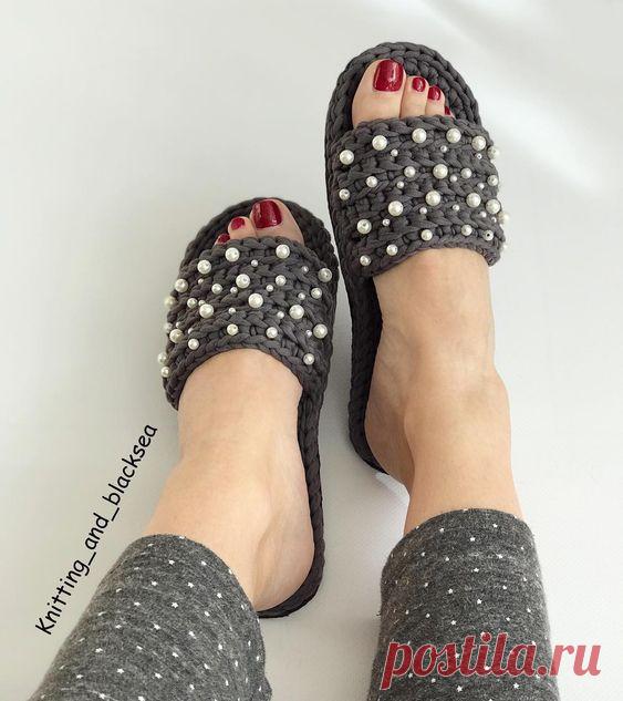 Тапочки крючком из трикотажной пряжи — ВЯЗАЛЬЩИЦА