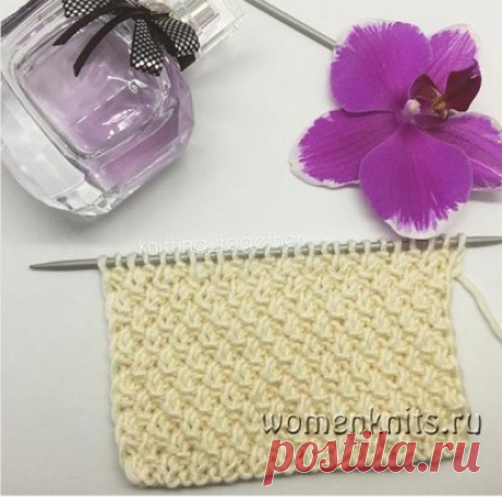 Узор «Двойной жемчуг» спицами
Описание: https://womanknits.ru/uzory-vyazaniya/spicami/uzor-dvojnoj-zhemchug-spicami