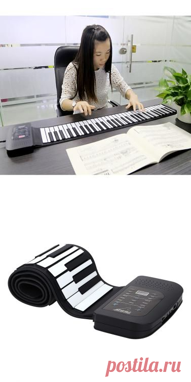 Portable 61 Keys Silicone Flexible Roll Up Piano Foldable Keyboard Hand-rolling Piano with Battery USB Cable (US plug)
