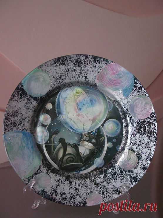 Декоративная тарелка "Сны". Испльзована копия работы Н.Соколовой.. 2009 год.