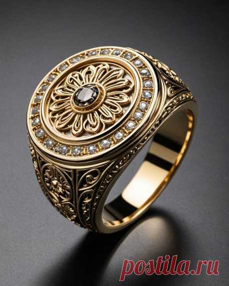 Кольцо. Женское кольцо. Растительный орнамент. Желтое золото. Бесцветные бриллианты.