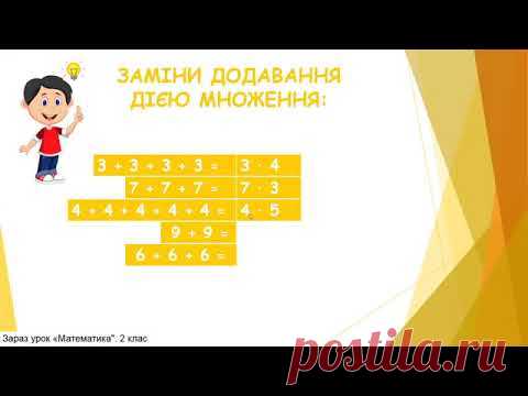 Математика. 2 клас. Відеоурок. Ознайомлення з дією множення.
