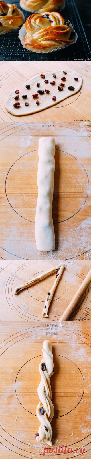 Булочки с изюмом и их способ лепки.