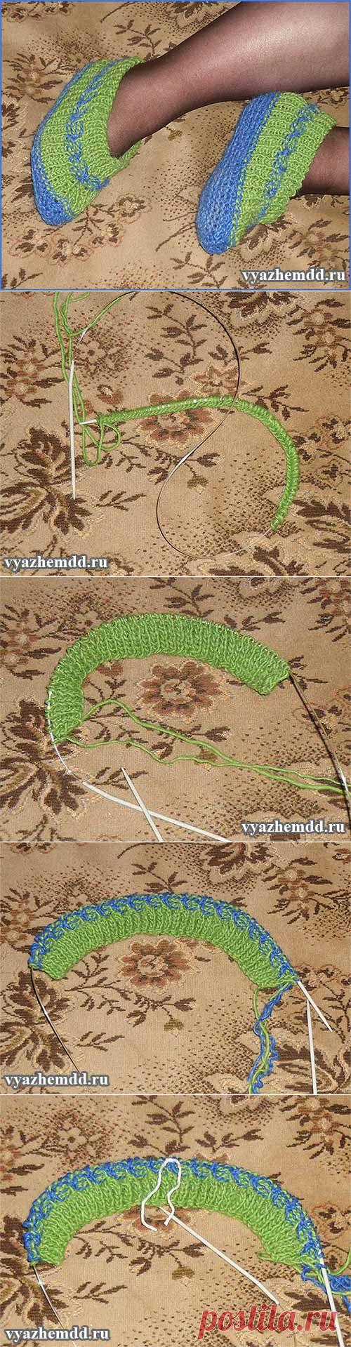 Тапочки-следки спицами | Милые мелочи