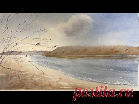Акварель для начинающих. Как рисовать Пушистое облако. How to paint fluffy cloud with watercolour..