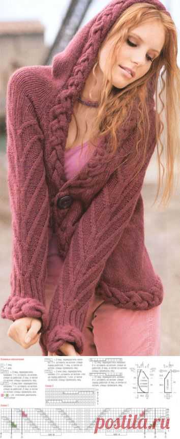 Жакет с капюшоном спицами – Мир вязания и рукоделия