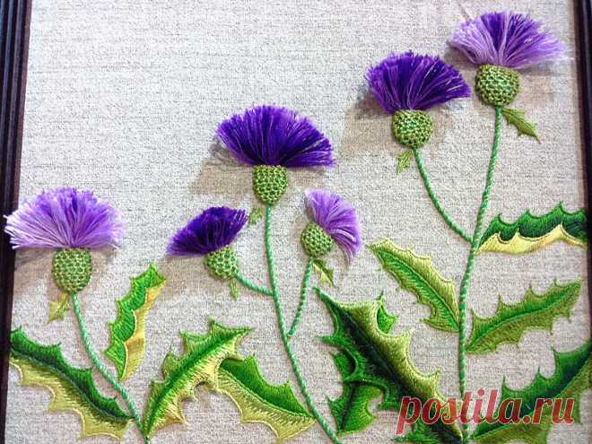 Полевые васильки, как вышить объемной гладью — Рукоделие
