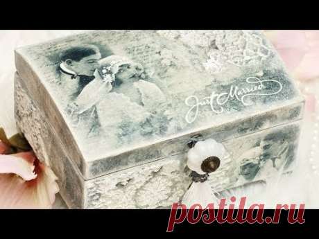 Decoupage ślubne pudłeko z foremką teksturową - DIY tutorial