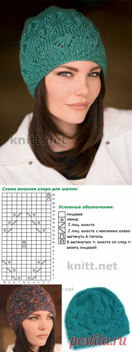 Шапка спицами с узором