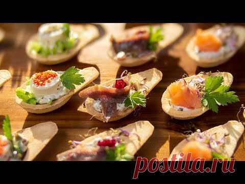 Хрустящие ложки с анчоусами, творогом и лососем - идеально подходят для праздничных закусок