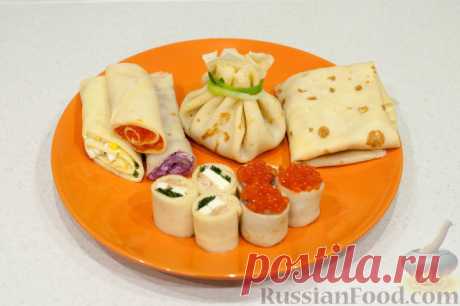 Рецепт: Блины: как готовить, варианты сворачивания и начинки на RussianFood.com