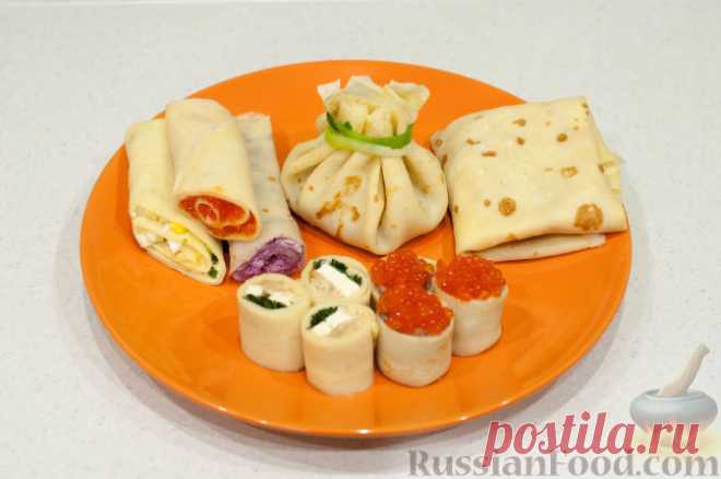 Рецепт: Блины: как готовить, варианты сворачивания и начинки на RussianFood.com