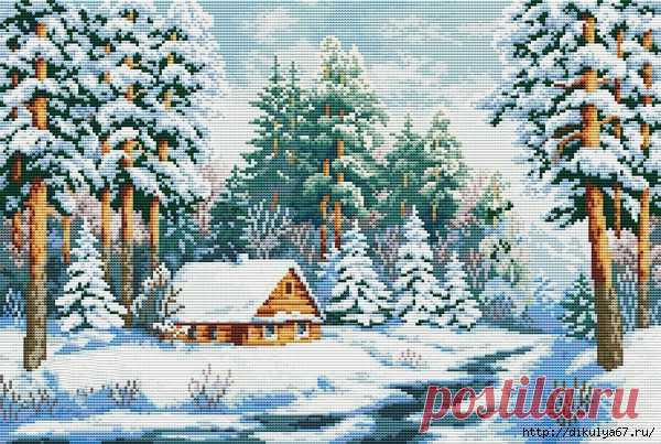 >Вышивка крестиком. Зимний пейзаж