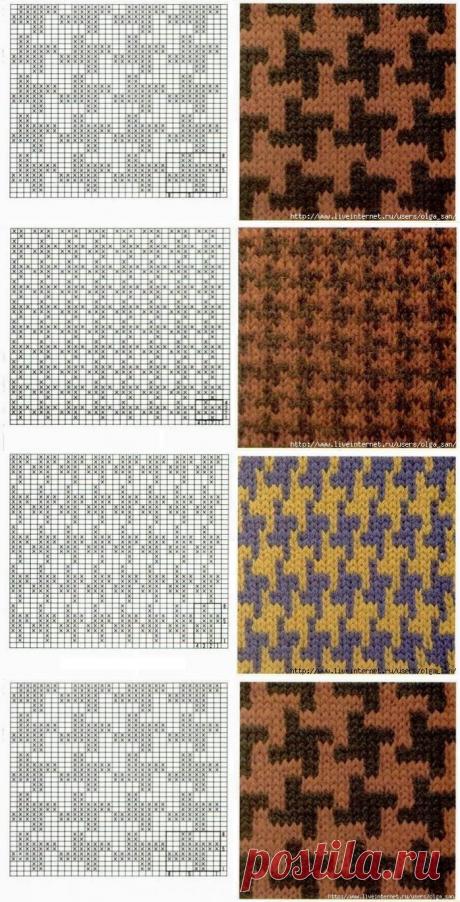 Узор спицами в стиле “куриная лапка” (пье-де-пуль) в технике ленивого жаккарда..