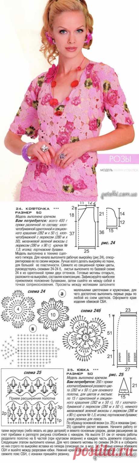 Кофточка и юбка в технике ирландского кружева. Описание, схемы