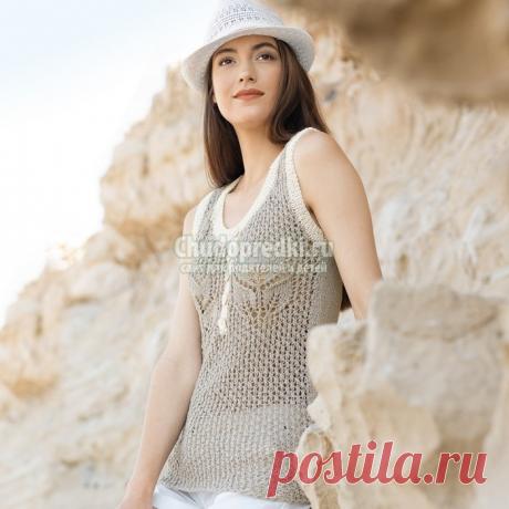 Летний Топ с ажурным узором своими руками. Схема, описание и выкройка! - Chudopredki.ru Красивый летний топ с ажурным узором вяжется просто и легко!Декоративные растительные мотивы, украшающие переднюю часть этого топа, особенно хорошо