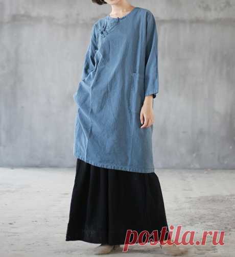 Loose Medium length linen dress vintage Zen dress Linen gown | Etsy