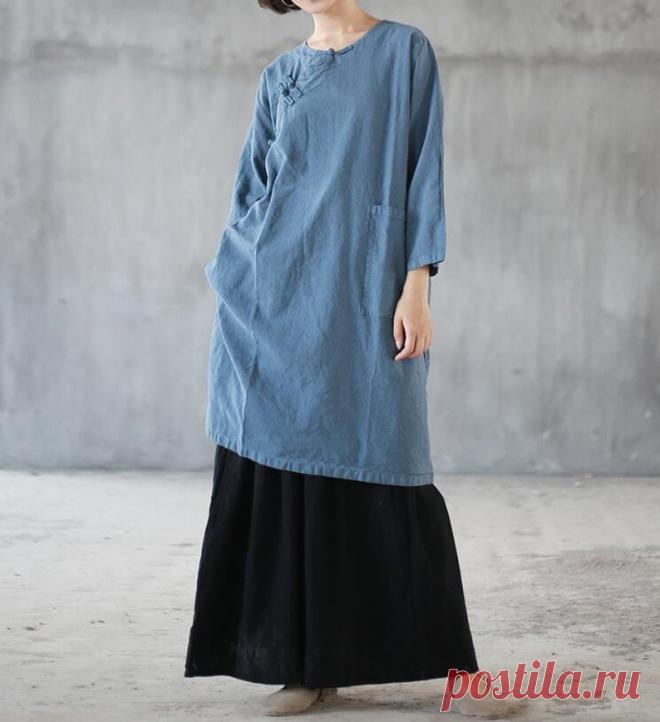Loose Medium length linen dress vintage Zen dress Linen gown | Etsy