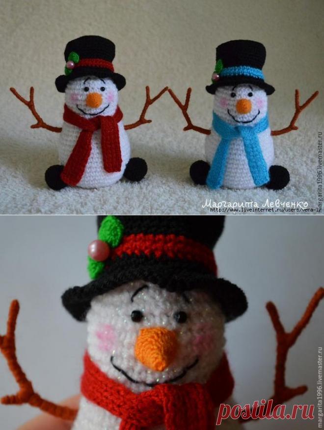 Вяжем крючком новогодний сувенир "Снеговик ".