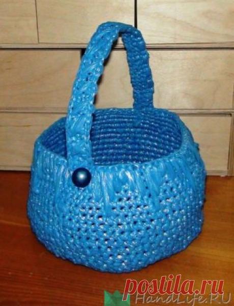 Вязание из полиэтиленовых пакетов - корзинки и коробки (видео)