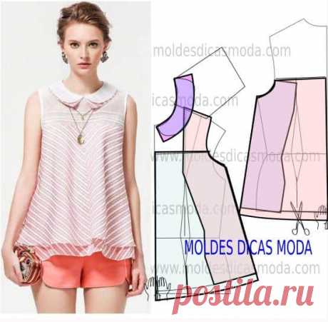 BLUSA EVASÊ -60 | Moldes Dicas Moda Passo a passo transformação do molde de blusa evasê. Para fazer este modelo de blusa imprima o molde base de blusa e faça a gradação para o seu tamanho. Depois de obter o seu tamanho de molde base siga o tutorial. BLUSA EVASÊ PASSO A PASSO Desenhe o molde de…