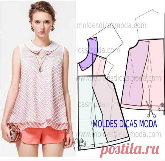 BLUSA EVASÊ -60 | Moldes Dicas Moda Passo a passo transformação do molde de blusa evasê. Para fazer este modelo de blusa imprima o molde base de blusa e faça a gradação para o seu tamanho. Depois de obter o seu tamanho de molde base siga o tutorial. BLUSA EVASÊ PASSO A PASSO Desenhe o molde de…