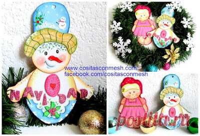 Colgante de muñeco de nieve para navidad tutorial ~ cositasconmesh