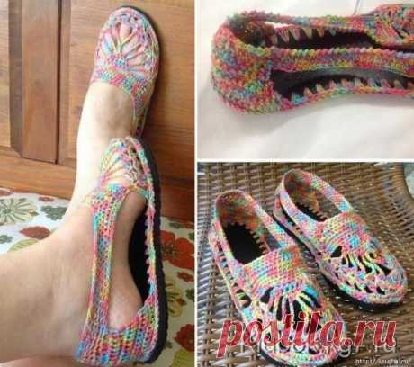 АЖУРНЫЕ ТАПОЧКИ НА РЕЗИНОВОЙ ПОДОШВЕ. / Вязание крючком / Вязаные крючком аксессуары