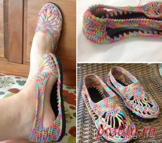 АЖУРНЫЕ ТАПОЧКИ НА РЕЗИНОВОЙ ПОДОШВЕ. / Вязание крючком / Вязаные крючком аксессуары
