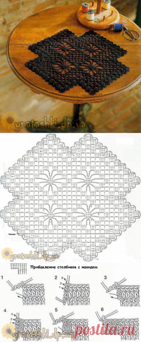 Вязаная черная салфетка