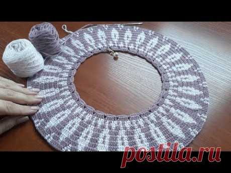 Джемпер жаккард крючком. Часть 4. Кокетка 6-10 ряды.
