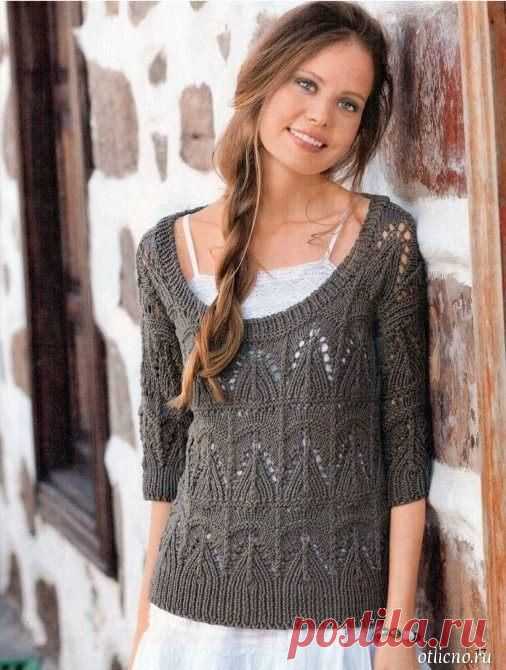 Ажурный пуловер спицами