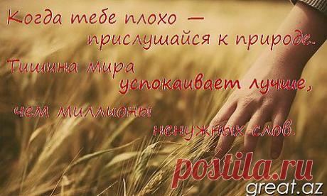 Когда тебе плохо — прислушайся к природе. Тишина мира успокаивает лучше, чем миллионы ненужных слов. (Конфуций)