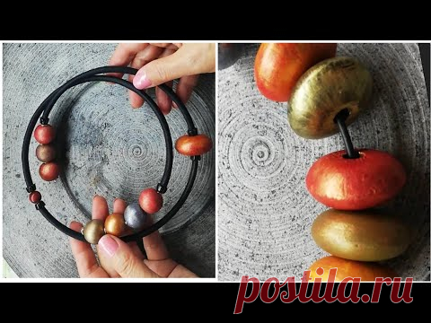 Колье с круглым шнуром. Деревянные бусины. Окраска