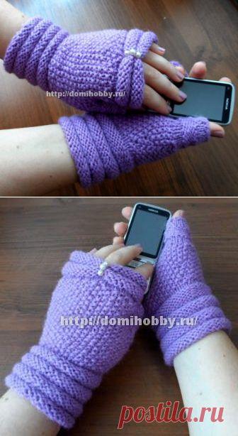 Митенки с пышными валиками,спицами.